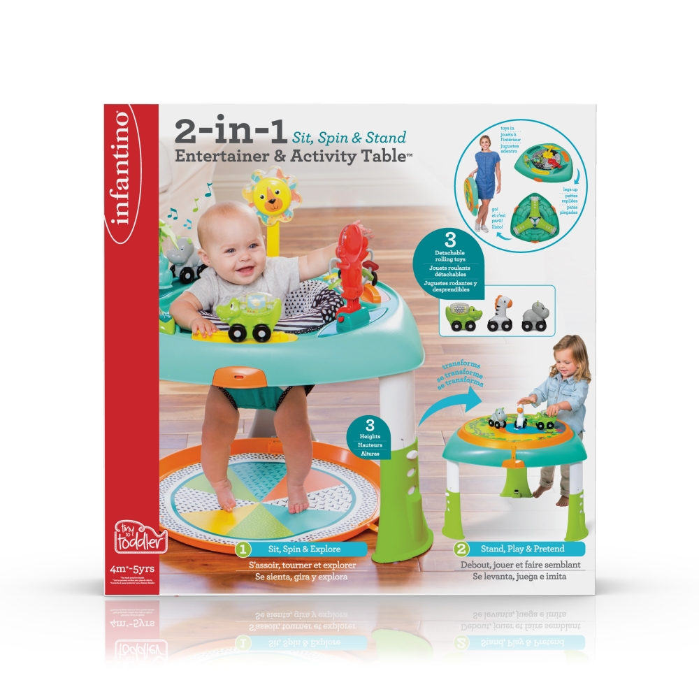 Masa educativa 2 in 1 pentru bebelusi cu scaun rotativ la 360°, Infantino, 75 x 75 x 67, 5 cm