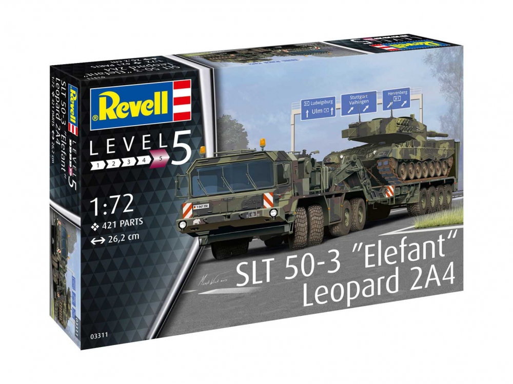 Model SLT 50-3 Elefant + Leopard 2A4, 26.2 cm, Plastic, Scara 1:72
