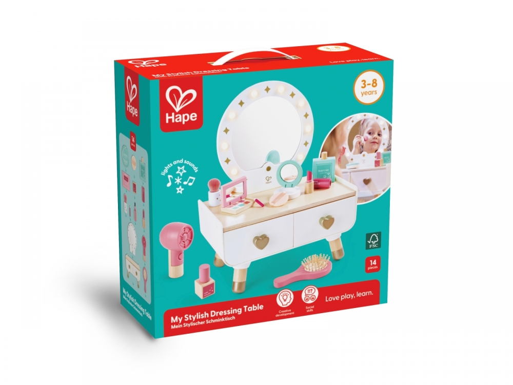 Set de machiaj pentru copii din lemn, Hape, 14 piese