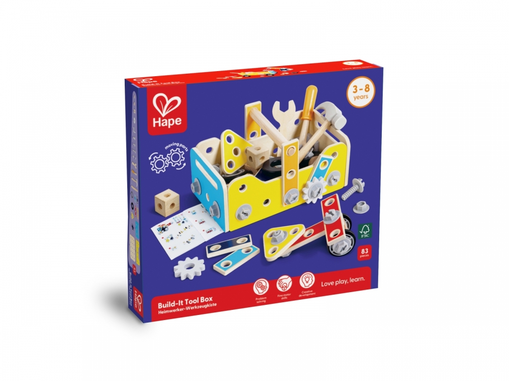 Cutie de scule din lemn, Hape, 83 de piese