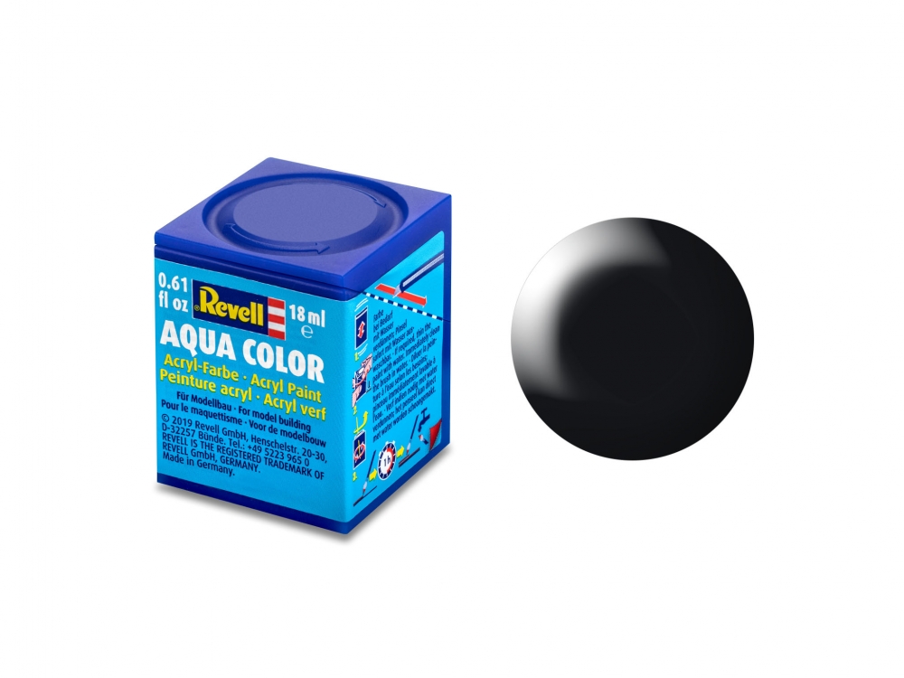 Vopsea acrilică, Revell, Aqua Color, Negru mătăsos, 18 ml