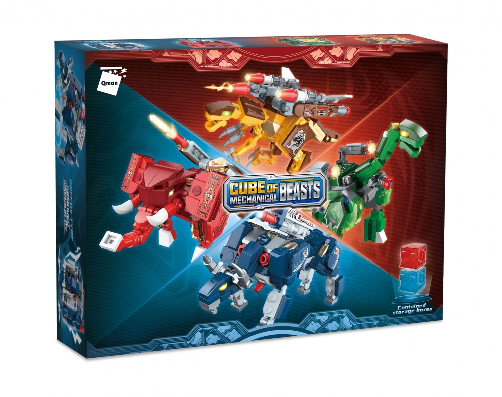 Set constructie, Qman, Mechanical Beasts Cub cu monstri blindati, 177 parti
