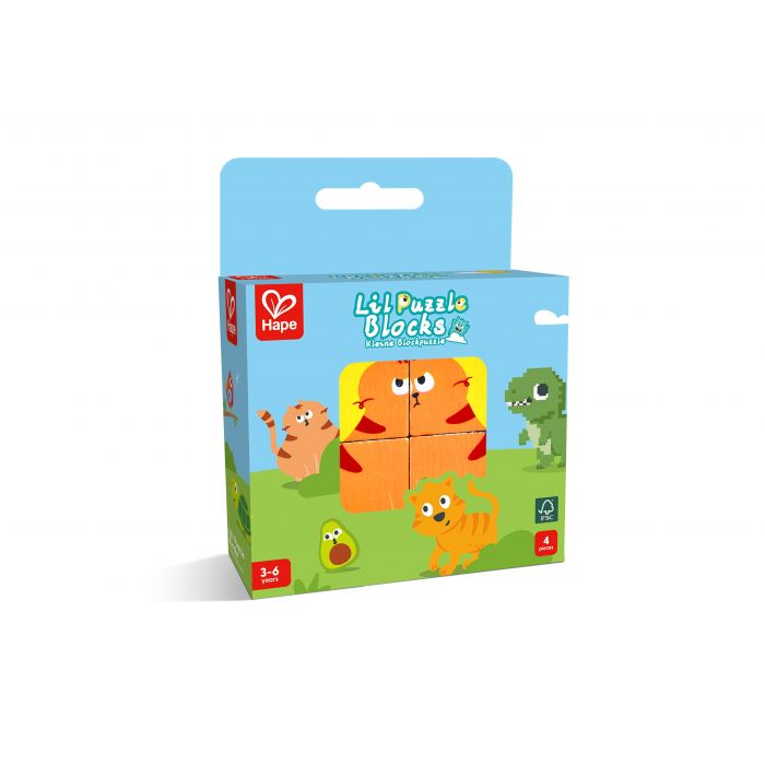 Puzzle mic din lemn cu cuburi, Hape, 4 piese