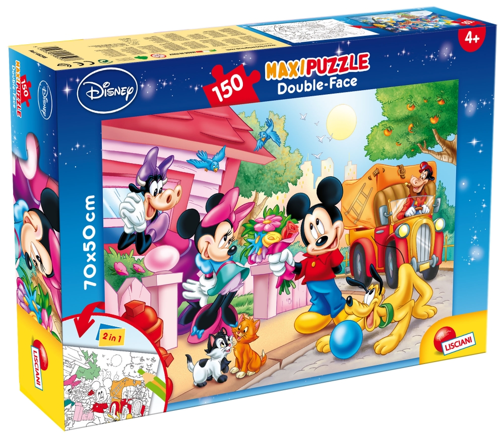 Puzzle 2 in 1 Mickey Maxi, Lisciani, 70 x 50 cm, 150 piese, Multicolor