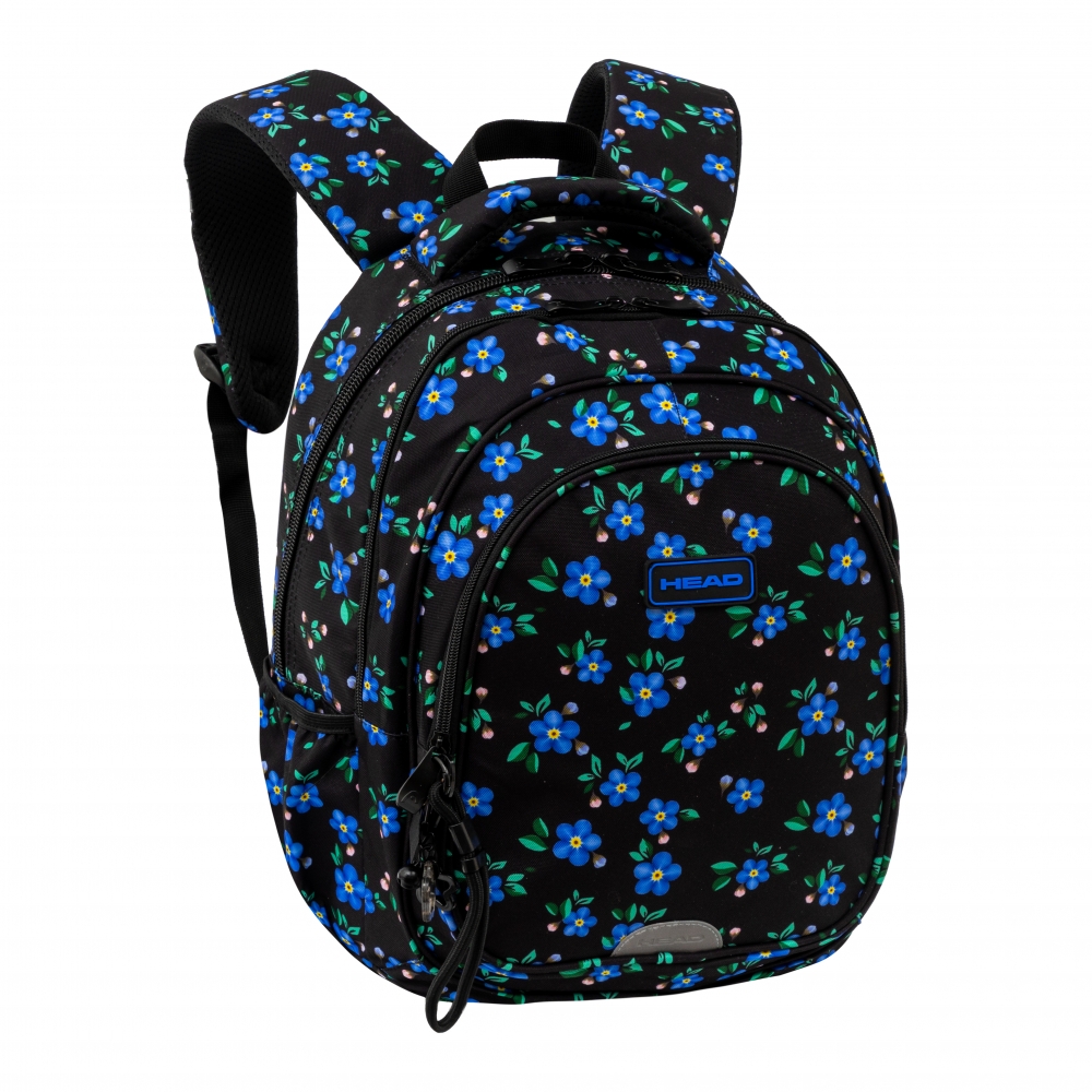 Rucsac scolar Head pentru fete, negru cu flori, capacitate mare