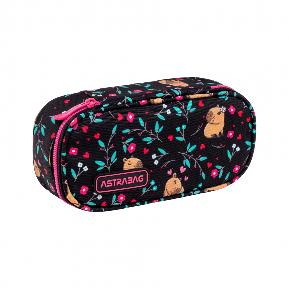 Trusă de toaletă simplă fără accesorii, Astra, Capibara și flori, AC6, 22 x 9 x 5 cm