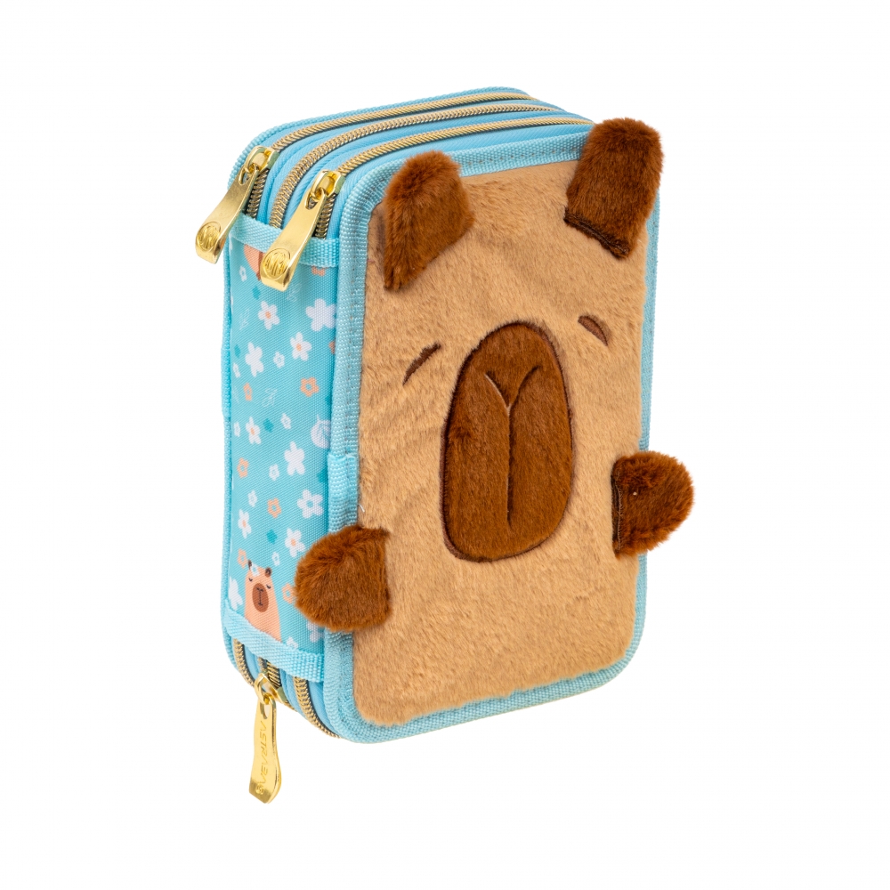 Geantă cosmetică triplă cu accesorii, Astra, Capibara pufoasă, AC31, 20,5 x 13 x 6 cm