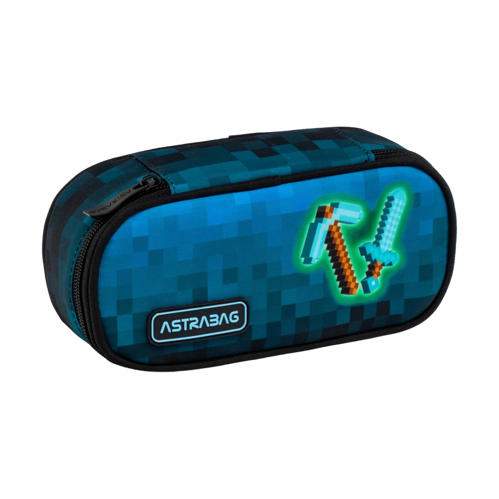 Astra, Penar etui din textil usor rigidizat cu o compartimentare si organizer interior, Pixel Blue, Albastru, 22 x 9 x 5 cm