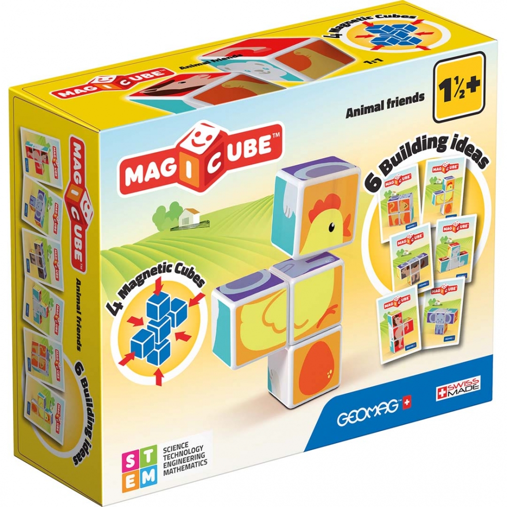 Constructor Magnetic, Geomag, Magicube, Animale si harti 132, 11 piese