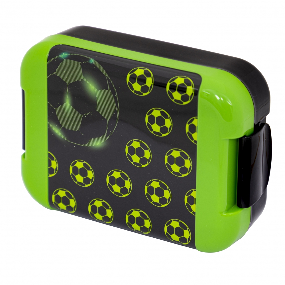 Lunchbox cutie pentru pranz, Astra, Aqua Pure Neo Football, Caseta Scolara pentru Sandvisuri si Gustari, Inchidere Sigura, Plastic de Inalta Calitate fara BPA, 17 x 12 x 6 cm, Verde/Albastru