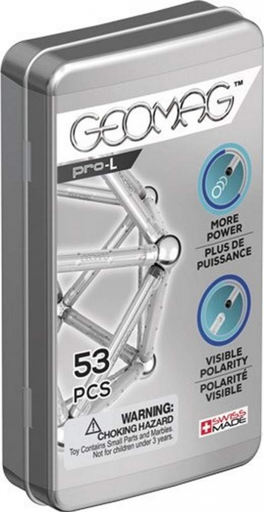 Set de constructie magnetic Geomag Pro-L 53 piese in cutie metalica