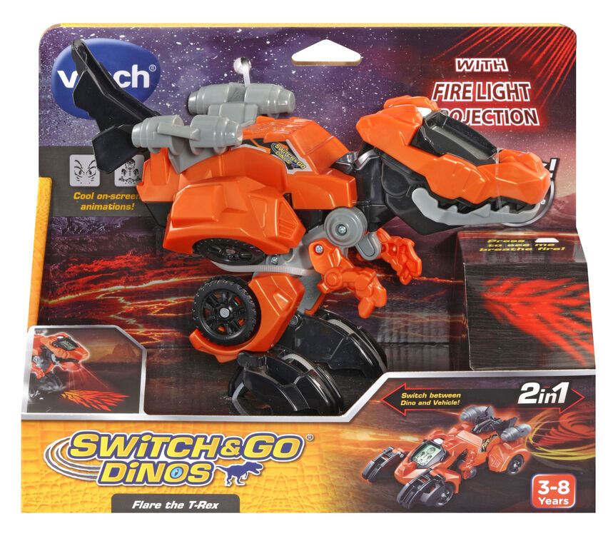 Jucarie interactiva, Vtech, Transformer Flare, Masina si dinozaur T-Rex 2 in 1, Portocaliu
