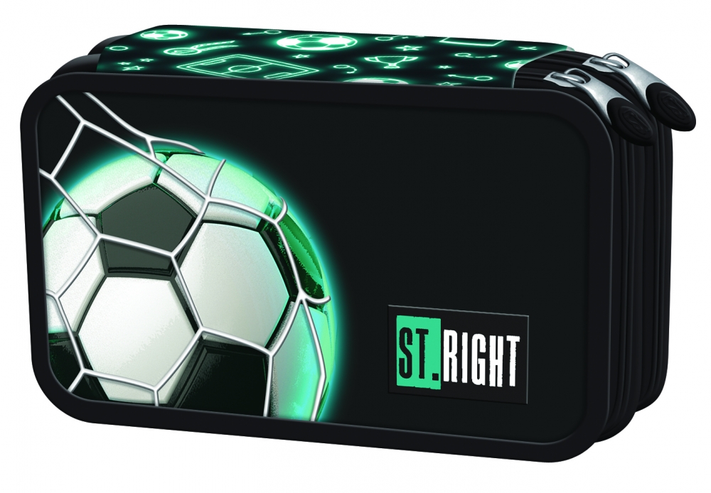 Geantă de toaletă dublă, St.Right, minge de fotbal neon, cu accesorii, 20 x 13 x 5 cm