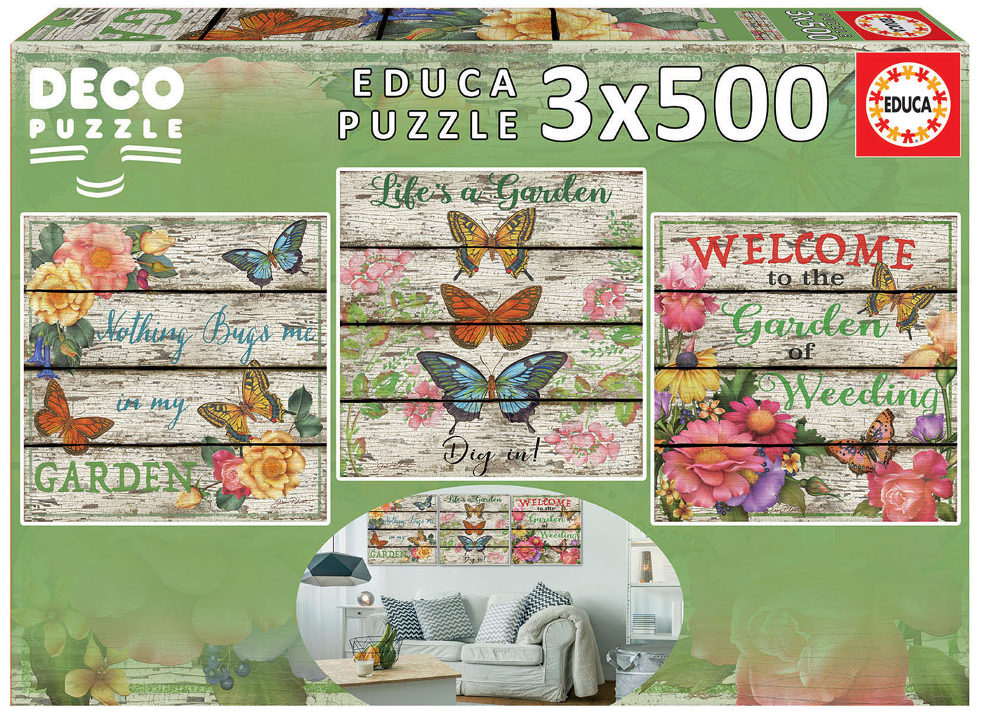 Set puzzle, Educa, Grădinile orașului, 3 x 500 piese