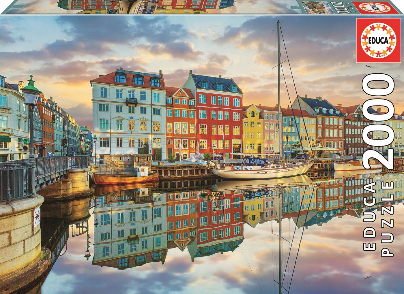 Puzzle, Educa, Apus de soare în portul din Copenhaga, 2000 de piese
