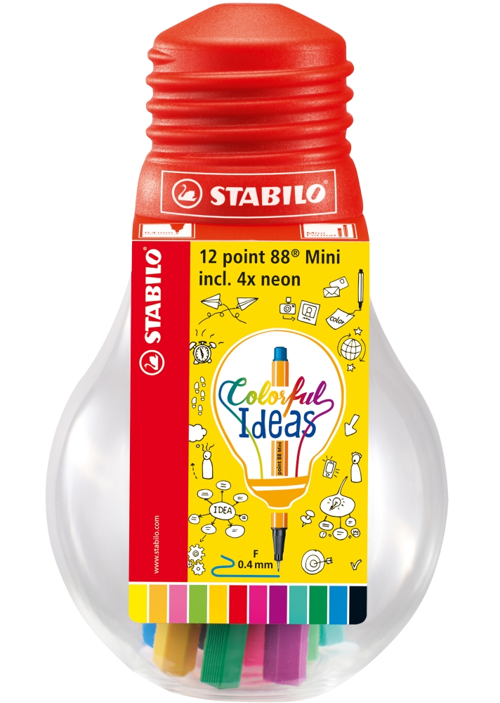 Set linere, Stabilo, Point 88 Mini Colorful Ideas, 0.4 mm, 12 bucati, Multicolor