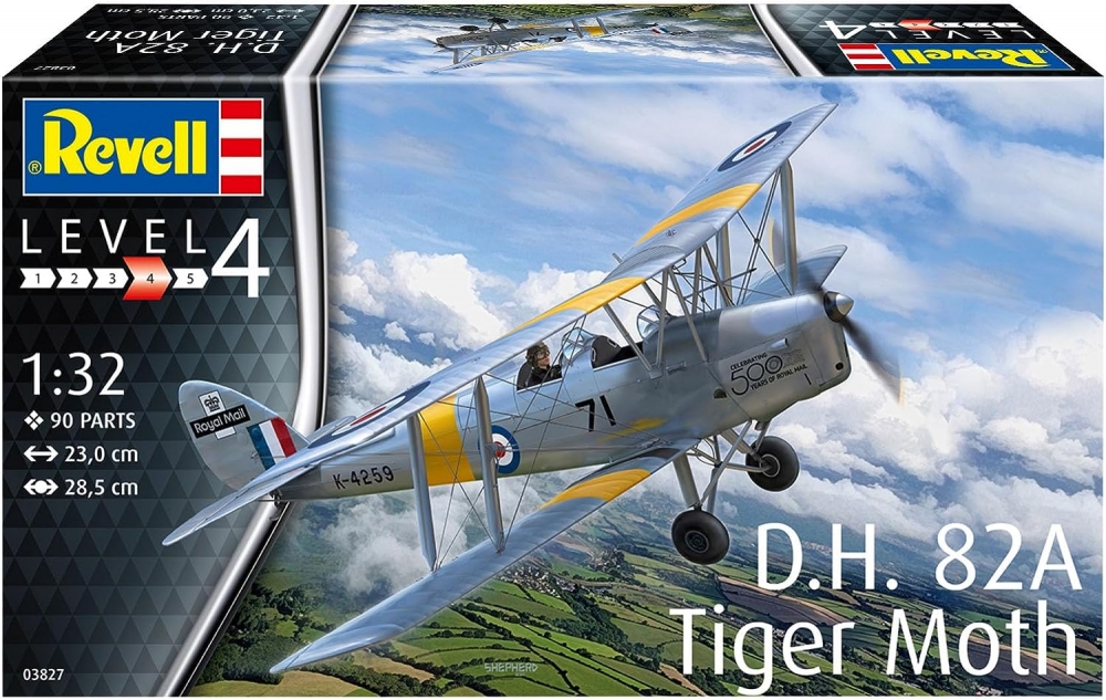 Macheta de asamblat, Revell, Avioane de antrenament D.H. 82A Tiger Moth, 90 piese