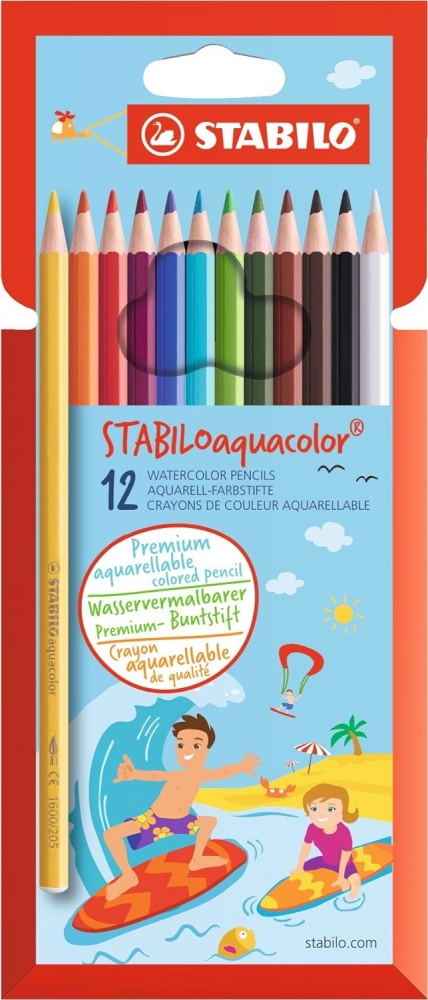 Set creioane acuarela colorate, Stabilo, Aquacolor, 12 culori