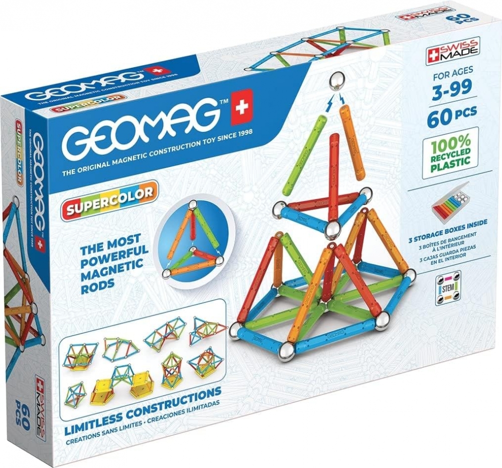 Jucarie de constructie magnetica, Geomag, 60 buc, Multicolor