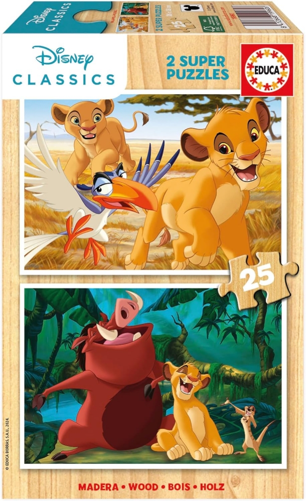 Puzzle din lemn, Educa, Regele Leu, 2 x 25 piese