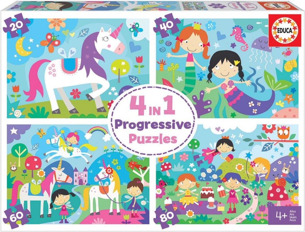 Puzzle progresiv, Educa, Fantasy World, 20/40/60/80 piese