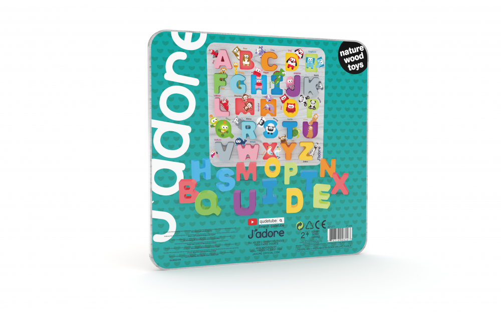 Puzzle din lemn, J′adore, litere alfabet