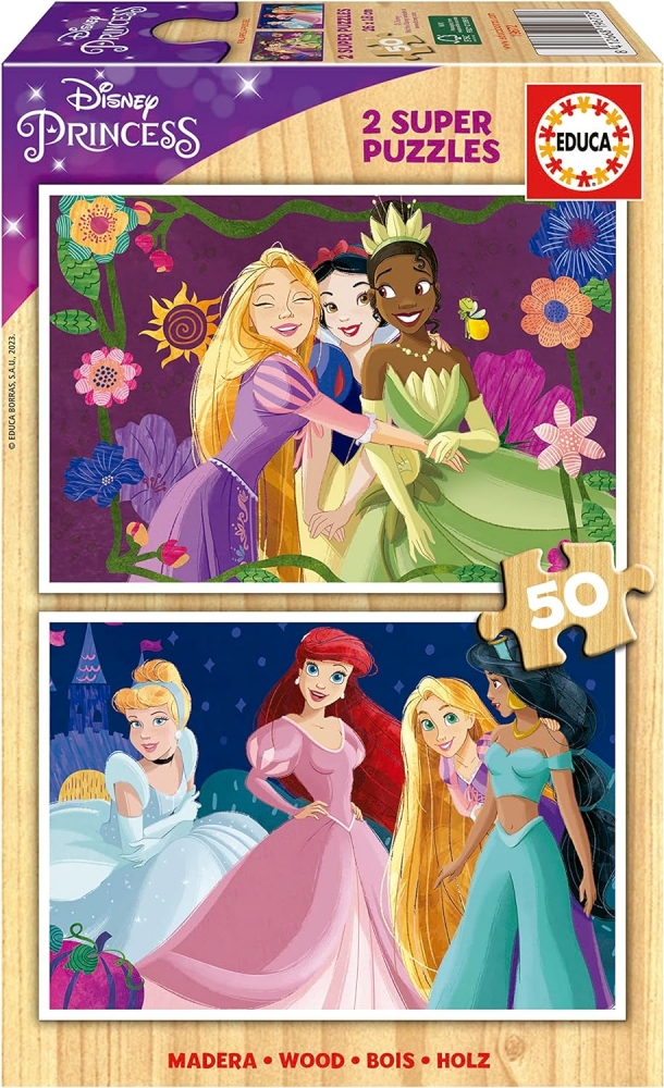 Puzzle din lemn, Educa, Printese Disney, 2 x 25 piese