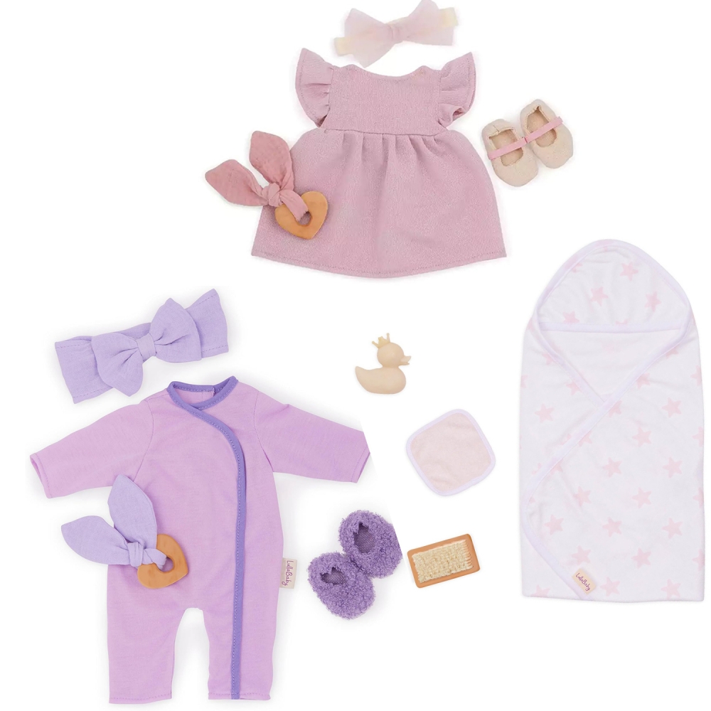 Set de accesorii pentru papusi, Battat, Lulla Baby, haine pentru fete, 11 piese, roz