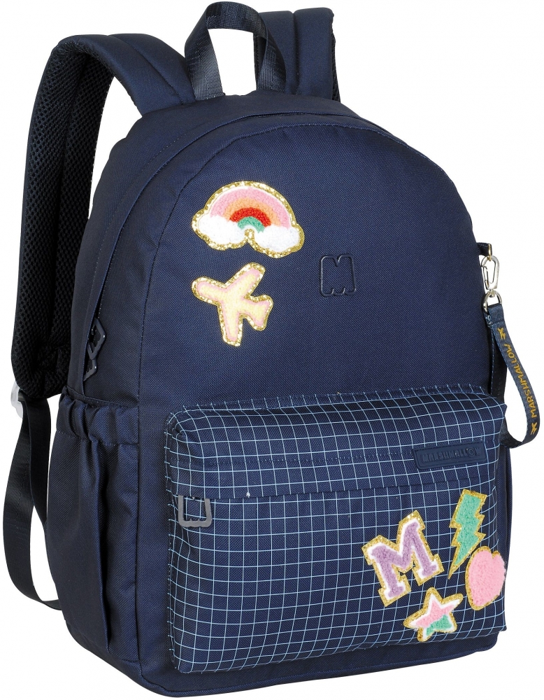 Rucsac scoala, Marshmallow, Chenill, 43 x 31 x 16 cm, Albastru inchis