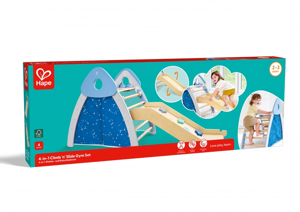 Set din lemn, Hape, set de catarat si glisare 4 in 1, 176, 28 x 52, 5 x 79, 25 cm