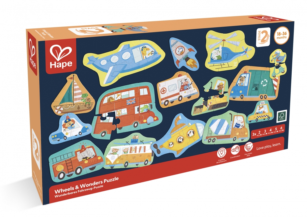 Puzzle cu vehicule educationale Hape Friends, 60 de piese