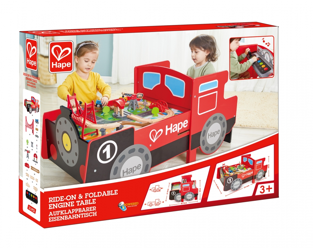 Jucarie tip tren cu sunet/lumina Hape, Lemn, Rosu