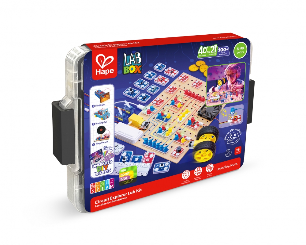 Set educațional, Hape, LabBox, Laborator de cercetare a circuitelor, 95 de piese
