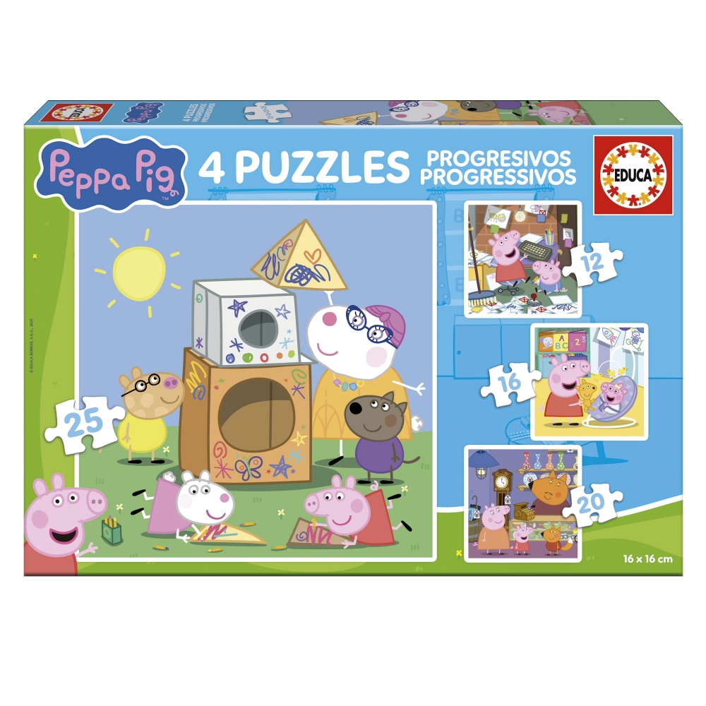 Puzzle progresiv, Educa, Peppa Pig, 4 în 1, 12-16-20-25 piese
