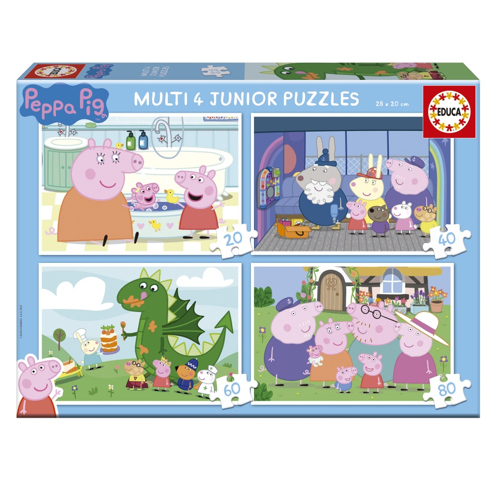 Puzzle progresiv, Educa, Peppa Pig 4 în 1, 20-40-60-80 piese