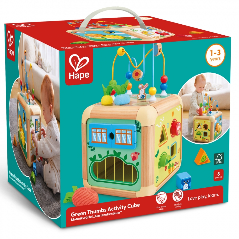 Cub educativ cu activități, Hape, set 8 piese, multicolor, 26, 5x29x44cm