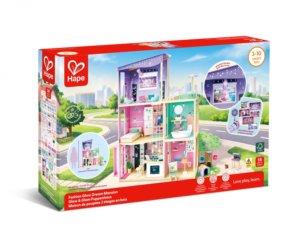 Set din lemn, Hape, Casă de păpuși mare cu lumini și sunete, 58 de piese, 135 x 37 x 125 cm