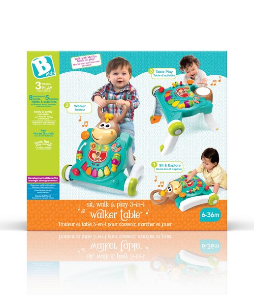 Jucarie interactiva, Infantino, B Kids, Premergator si Masa pentru Cal 3 in 1, Albastru