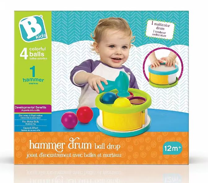 Set Joc interactiv bebelusi, Infantino, Ciocan si 4 mingi colorate