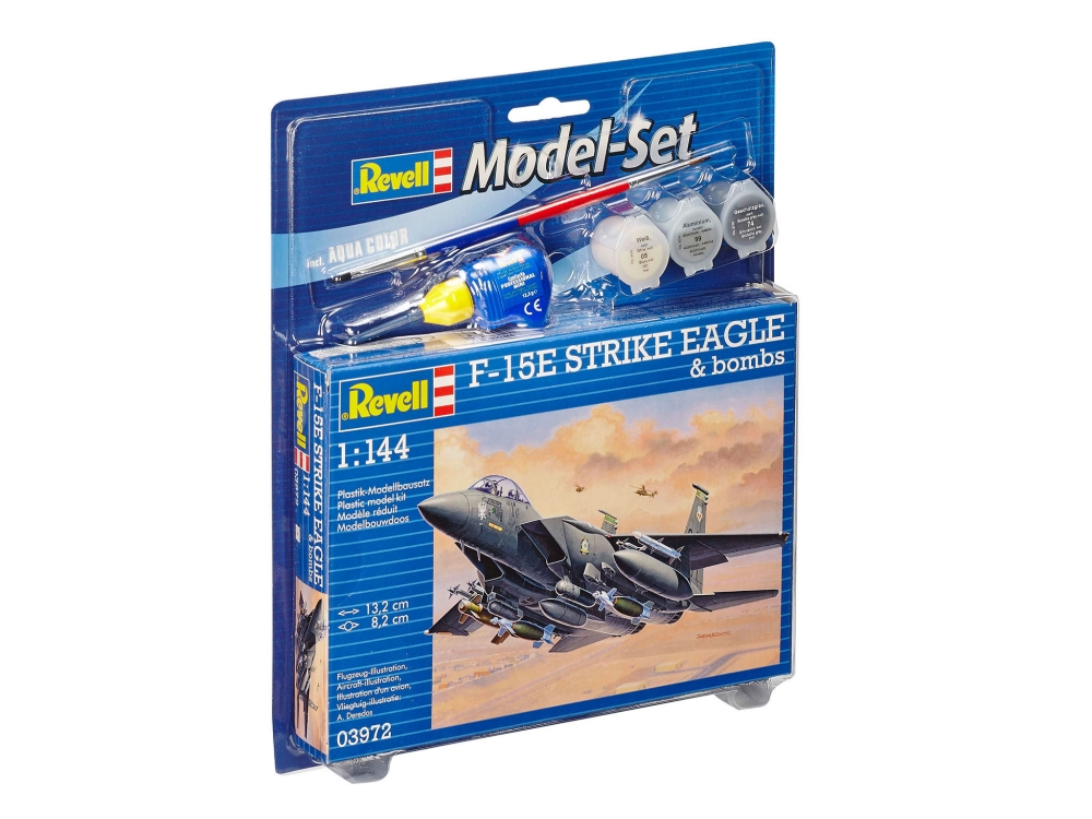 Machetă de asamblare, Revell, F-15E Strike Eagle și bombe, 70 de piese