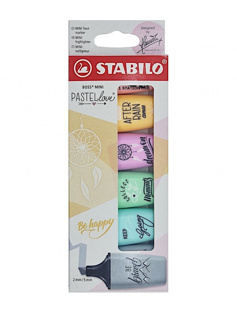 Textmarker Stabilo Boss mini Pastellove, 6 culori / set, turquoise, verde, roz, gri, portocaliu, etui caton
