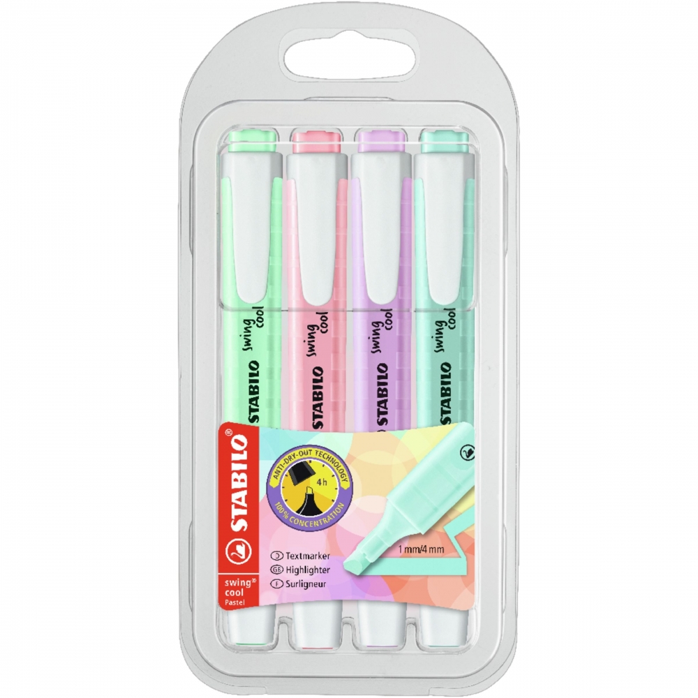 Textmarker Stabilo Swing Cool Pastel 4 culori/set