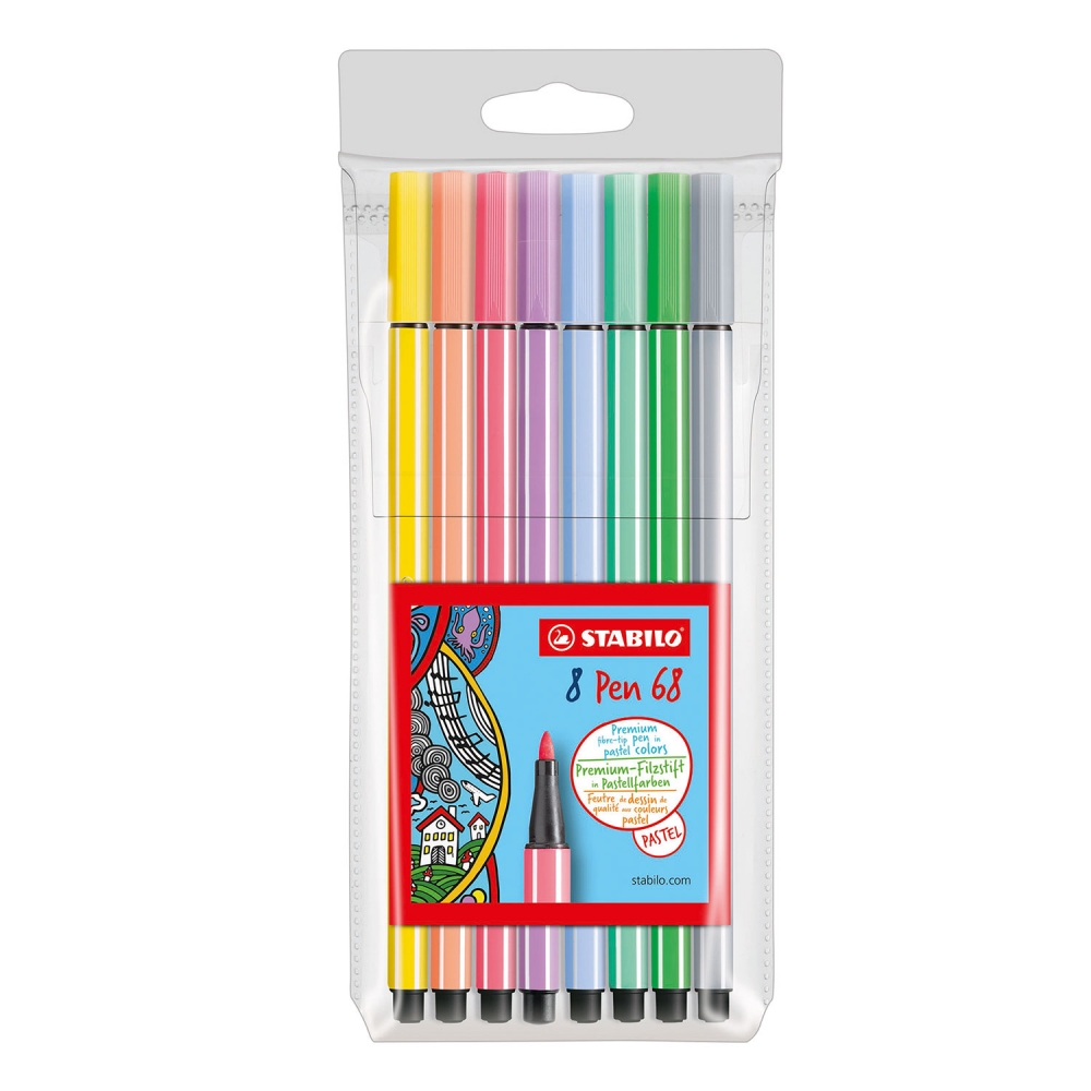 Carioca Stabilo Pen 68, 1 mm, 8 culori / set, pastelate, etui plastic