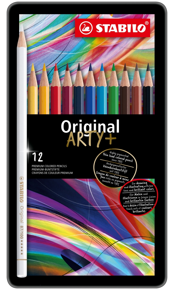 Set creioane colorate, Stabilo, Arty Original metal box, 12 culori