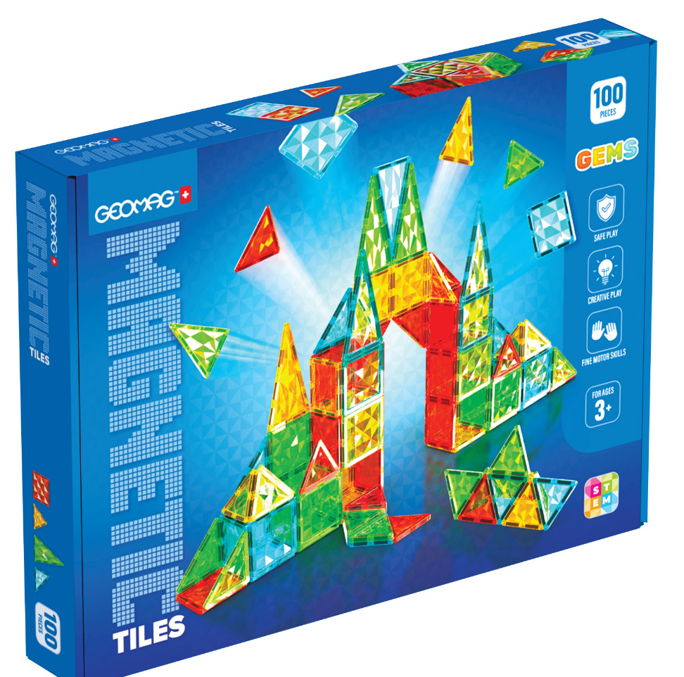 Constructor magnetic, Geomag, Plăci multicolore, 100 bucăți