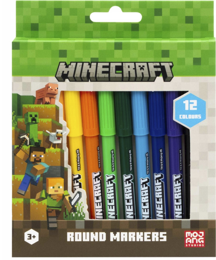 Markere Astra Minecraft set 12 culori ergonomice rotunde