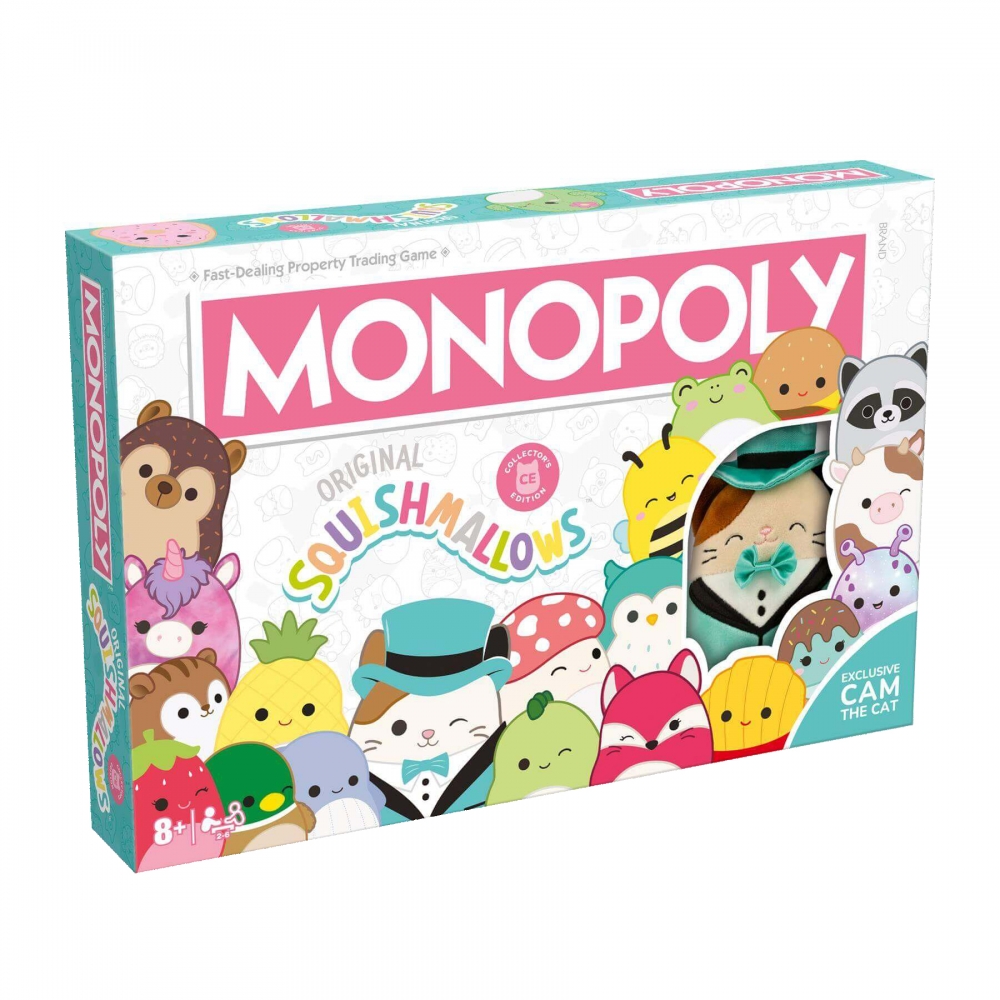 Joc Monopoly - Squishmallows, Cam the Cat inclus, limba engleza, 2-6 jucatori, +8 ani