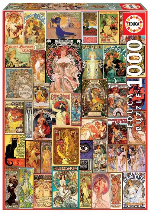  Puzzle, Educa, Poster colaj ART NOUVEAU, 1000 piese