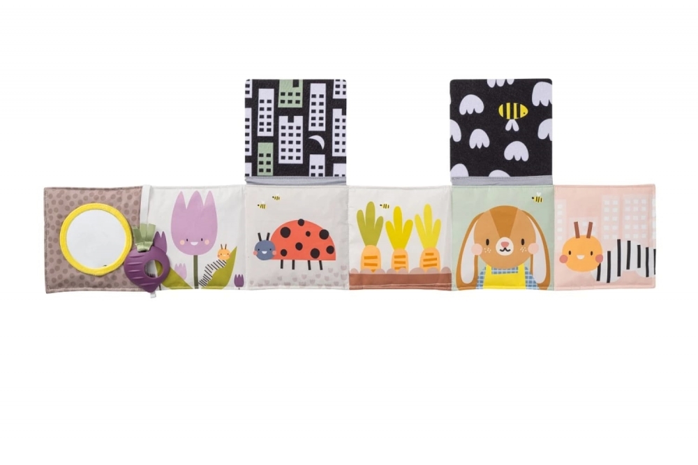 Jucarie 3-In-1 Taf Toys, Pentru Landou, Carticica Hazlie, Urban Garden, Multicolor, 0L+