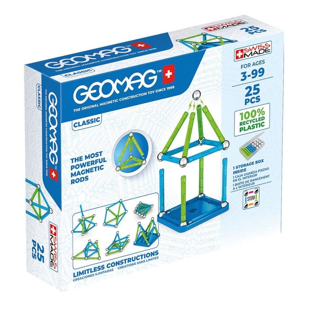 Set 25xpiese de constructie, Geomag, Magnetic, Multicolor, 3+